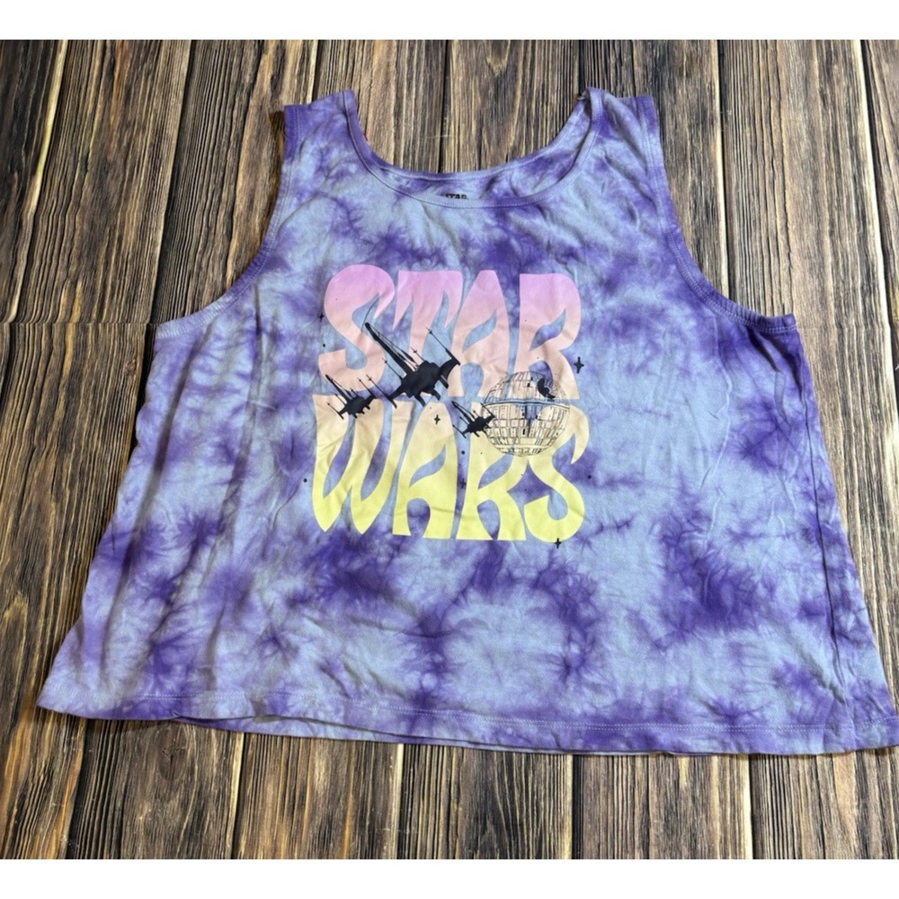 Disney Star Wars Womens Tank Top XL Purple Tie Dye Graphic Tee Retro Galaxy